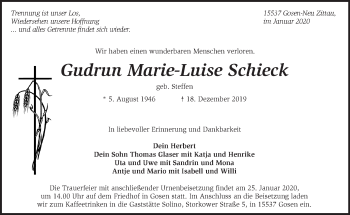 Traueranzeige von Gudrun Marie-Luise Schieck von Märkische Oderzeitung