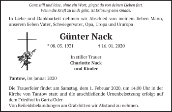 Traueranzeige von Günter Nack von Märkische Oderzeitung