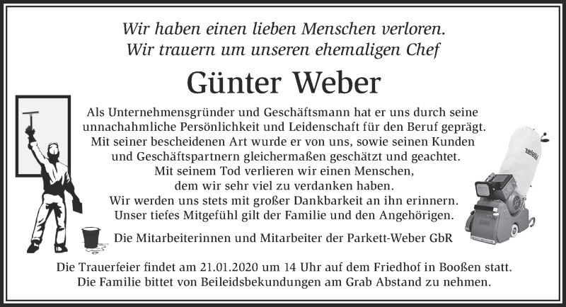  Traueranzeige für Günter Weber vom 11.01.2020 aus Märkische Oderzeitung