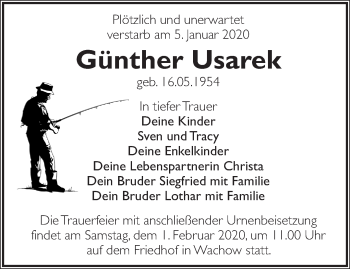 Traueranzeige von Günther Usarek von Märkische Oderzeitung