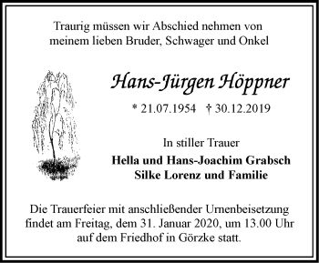 Traueranzeige von Hans-Jürgen Höppner von Märkische Oderzeitung