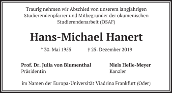 Traueranzeige von Hans-Michael Hanert von Märkische Oderzeitung