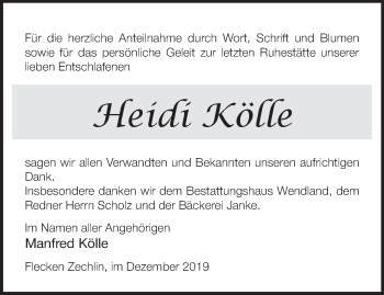 Traueranzeige von Heidi Kölle von Märkische Oderzeitung