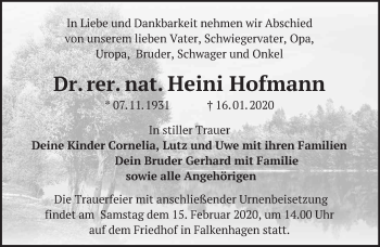 Traueranzeige von Heini Hofmann von Märkische Oderzeitung