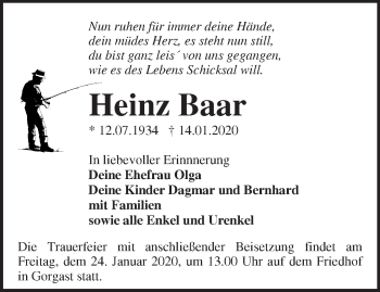 Traueranzeige von Heinz Baar von Märkische Oderzeitung