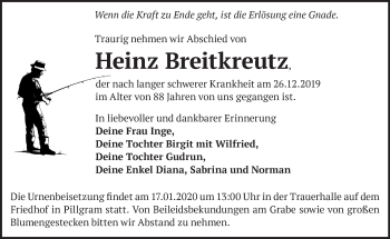 Traueranzeige von Heinz Breitkreutz von Märkische Oderzeitung