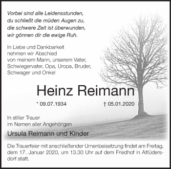 Traueranzeige von Heinz Reimann von Märkische Oderzeitung