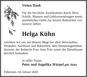 Traueranzeige von Helga Kühn von Märkische Oderzeitung