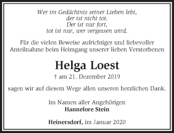 Traueranzeige von Helga Loest von Märkische Oderzeitung