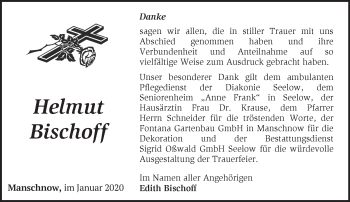 Traueranzeige von Helmut Bischoff von Märkische Oderzeitung