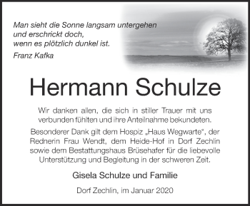 Traueranzeige von Hermann Schulze von Märkische Oderzeitung