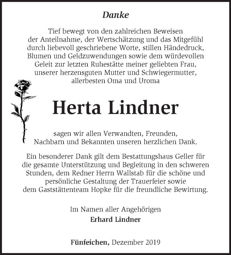  Traueranzeige für Herta Lindner vom 11.01.2020 aus Märkische Oderzeitung