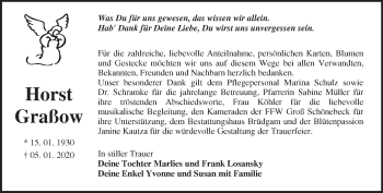 Traueranzeige von Horst Graßow von Märkische Oderzeitung