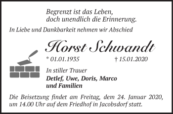 Traueranzeige von Horst Schwandt von Märkische Oderzeitung