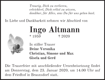 Traueranzeige von Ingo Altmann von Märkische Oderzeitung