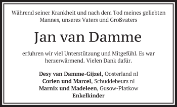 Traueranzeige von Jan van Damme von Märkische Oderzeitung