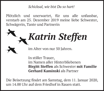 Traueranzeige von Katrin Steffen von Märkische Oderzeitung