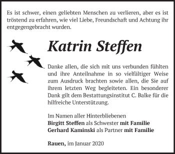 Traueranzeige von Katrin Steffen von Märkische Oderzeitung