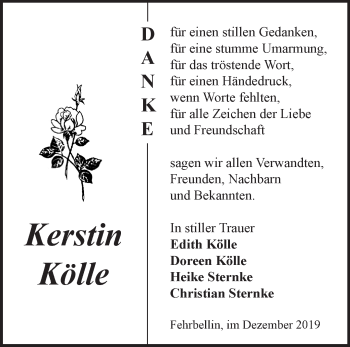 Traueranzeige von Kerstin Kölle von Märkische Oderzeitung