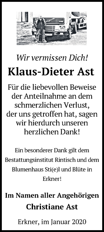 Traueranzeige von Klaus-Dieter Ast von Märkische Oderzeitung