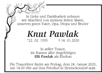 Traueranzeige von Knut Pawlak von Märkische Oderzeitung