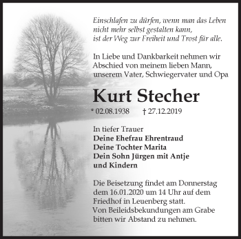 Traueranzeige von Kurt Stecher von Märkische Oderzeitung