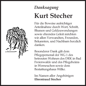 Traueranzeige von Kurt Stecher von Märkische Oderzeitung