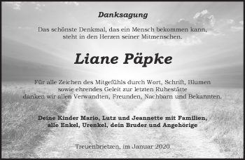 Traueranzeige von Liane Päpke von Märkische Oderzeitung