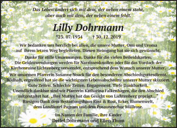 Traueranzeige von Lilly Dohrmann von Märkische Oderzeitung