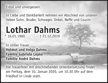 Traueranzeige von Lothar Dahms von Märkische Oderzeitung