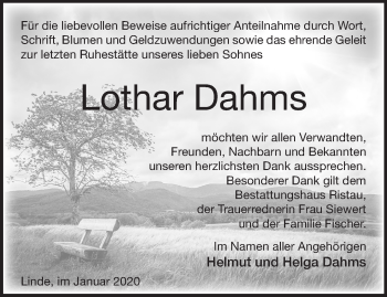 Traueranzeige von Lothar Dahms von Märkische Oderzeitung