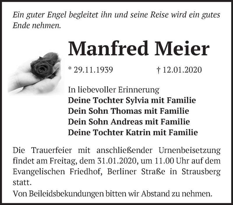 Traueranzeigen Von Manfred Meier | Märkische Onlinezeitung Trauerportal