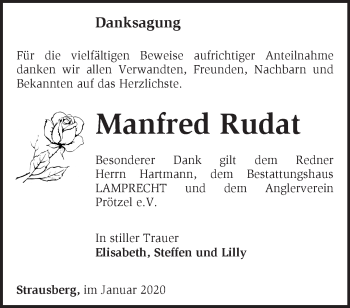 Traueranzeige von Manfred Rudat von Märkische Oderzeitung