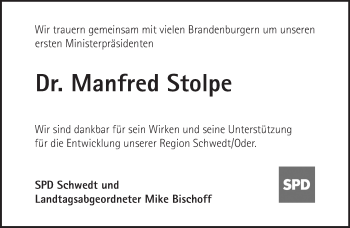 Traueranzeige von Manfred Stolpe von Märkische Oderzeitung