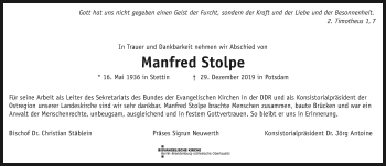 Traueranzeige von Manfred Stolpe von Märkische Oderzeitung