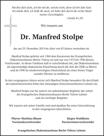 Traueranzeige von Manfred Stolpe von Märkische Oderzeitung