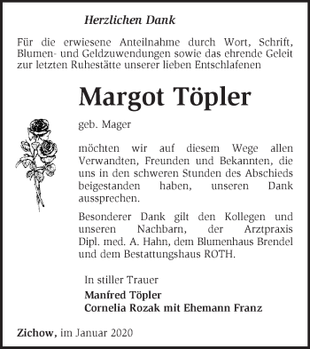 Traueranzeige von Margot Töpler von Märkische Oderzeitung