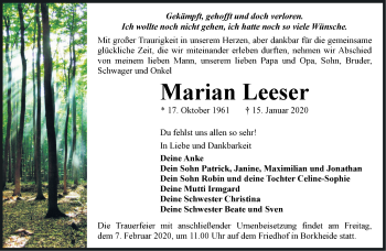 Traueranzeige von Marian Leeser von Märkische Oderzeitung