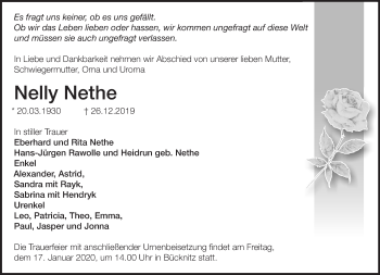 Traueranzeige von Nelly Nethe von Märkische Oderzeitung