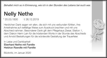 Traueranzeige von Nelly Nethe von Märkische Oderzeitung