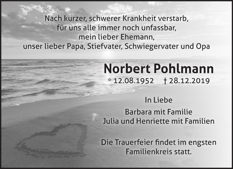  Traueranzeige für Norbert Pohlmann vom 11.01.2020 aus Märkische Oderzeitung