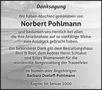 Traueranzeige von Norbert Pohlmann von Märkische Oderzeitung