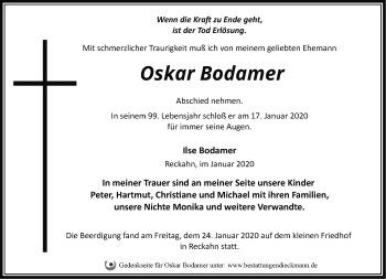 Traueranzeige von Oskar Bodamer von Märkische Oderzeitung