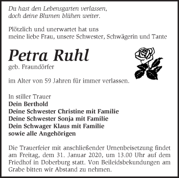 Traueranzeige von Petra Ruhl von Märkische Oderzeitung