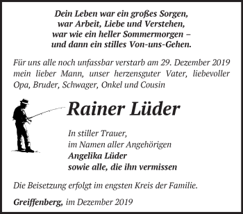 Traueranzeige von Rainer Lüder von Märkische Oderzeitung