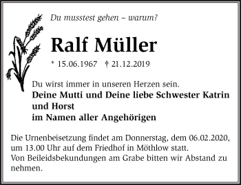 Traueranzeige von Ralf Müller von Märkische Oderzeitung