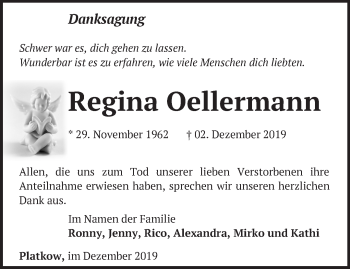 Traueranzeige von Regina Oellermann von Märkische Oderzeitung