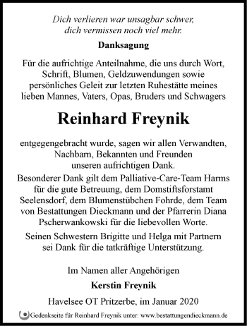 Traueranzeige von Reinhard Freynik von Märkische Oderzeitung