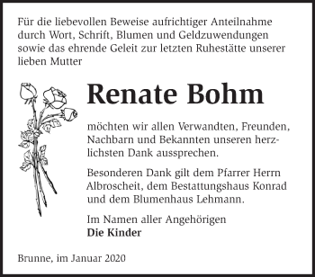 Traueranzeige von Renate Bohm von Märkische Oderzeitung