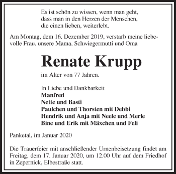 Traueranzeige von Renate Krupp von Märkische Oderzeitung